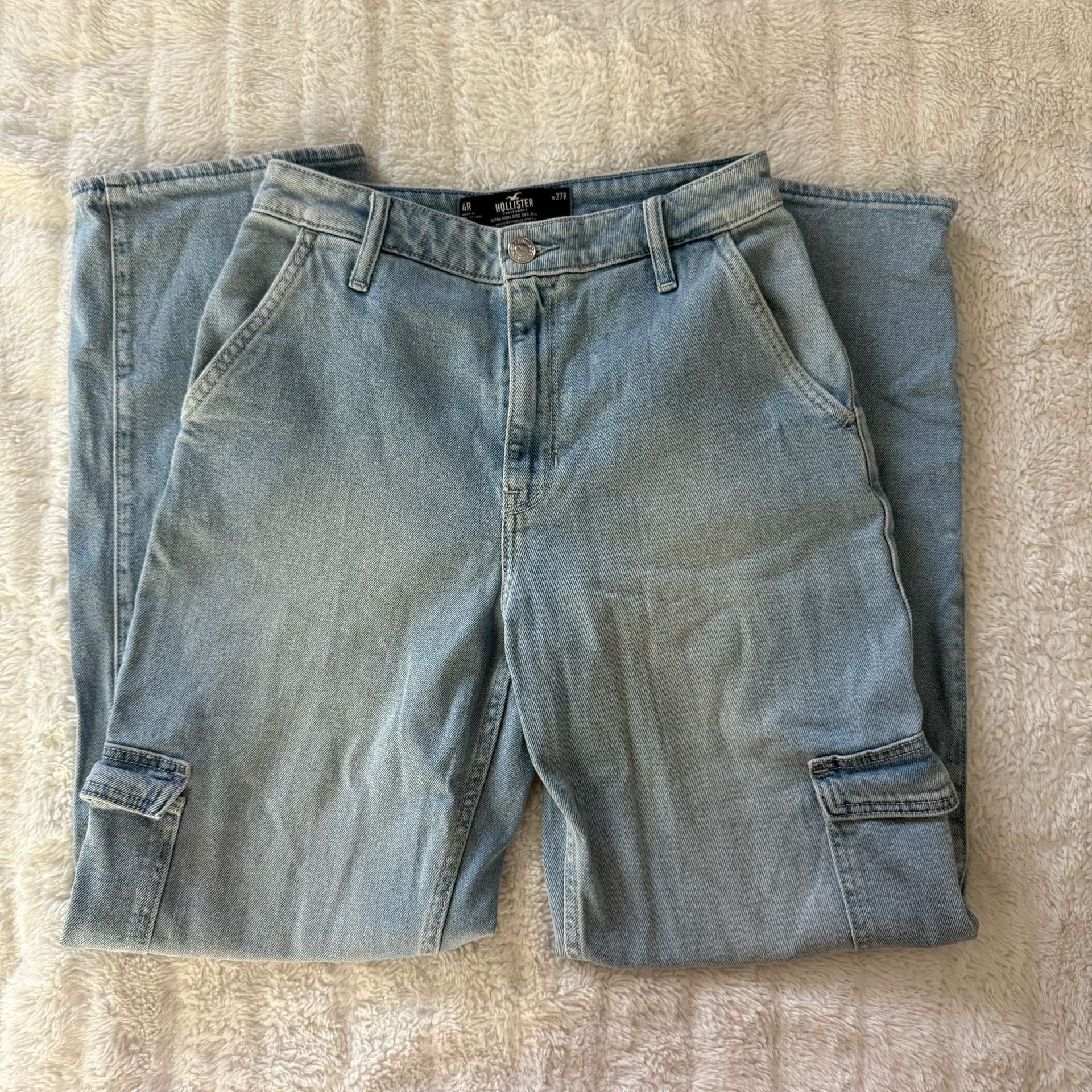 Hollister Ultra High-Rise Dad Jean Size 4R Light Wash Cargo Denim Pants 2