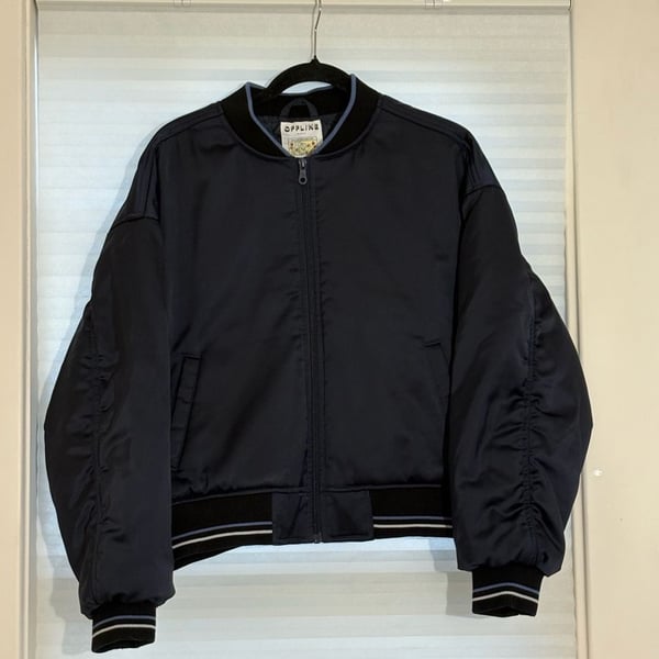 Offline by Aerie Bomber Jacket Size L Navy Full Zip Satin