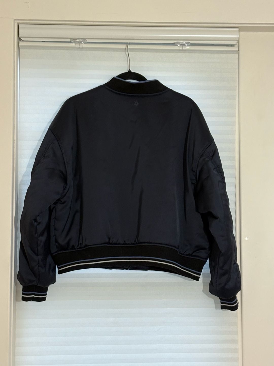 Offline by Aerie Bomber Jacket Size L Navy Full Zip Satin 5