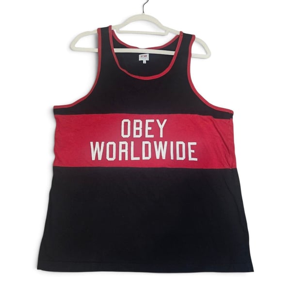 Obey Worldwide Tank Top Size L Black Red Graphic