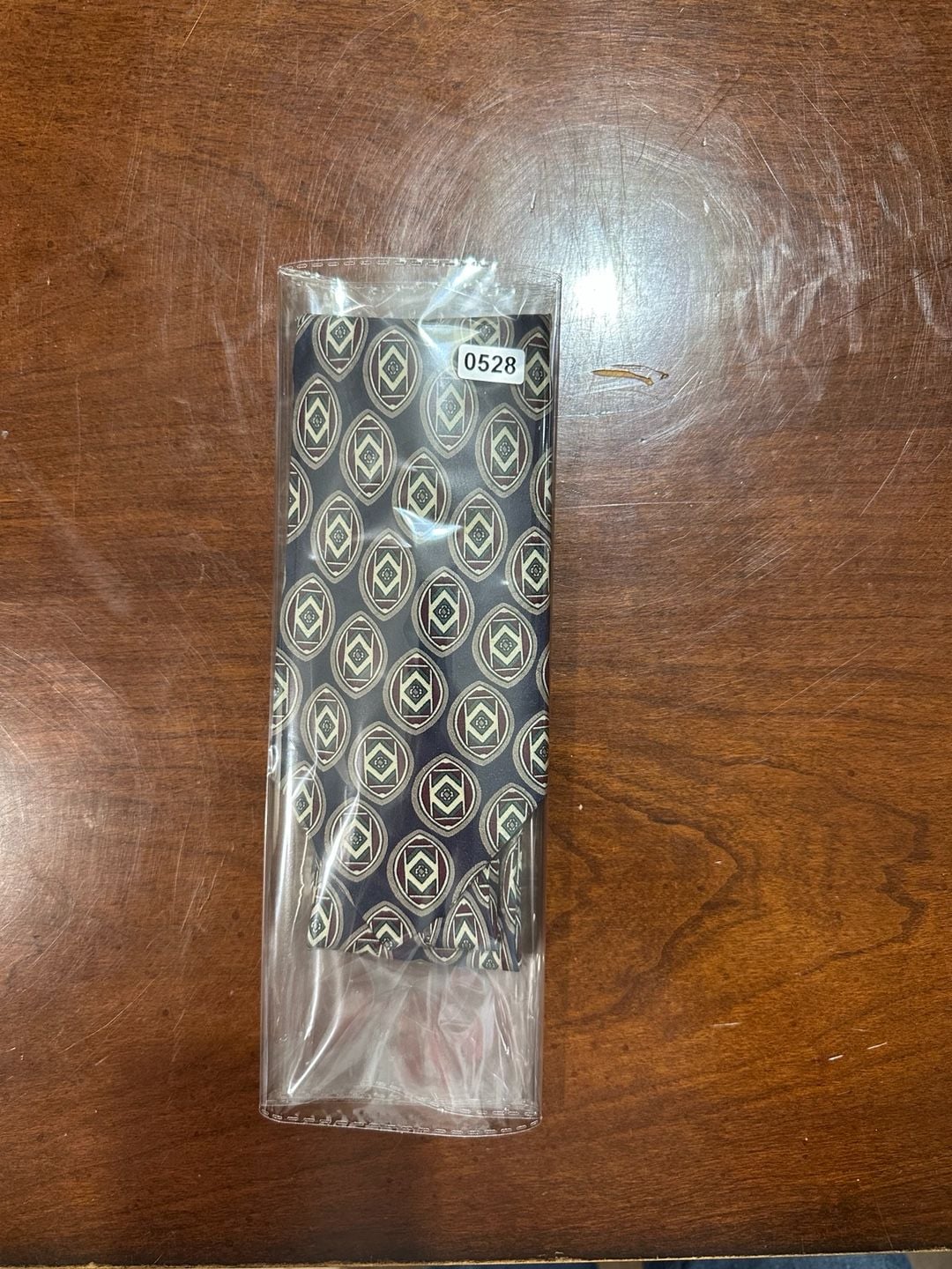WOODWARD Silk Tie Navy Blue Geometric Medallion 100% Seta 5
