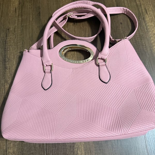 Pink Tote Bag Set with Crystal Round Handle and Matching Pouch