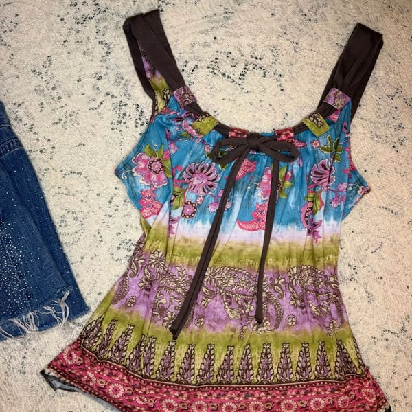 It's Our Time Tank Top Size L Multicolored Floral Boho