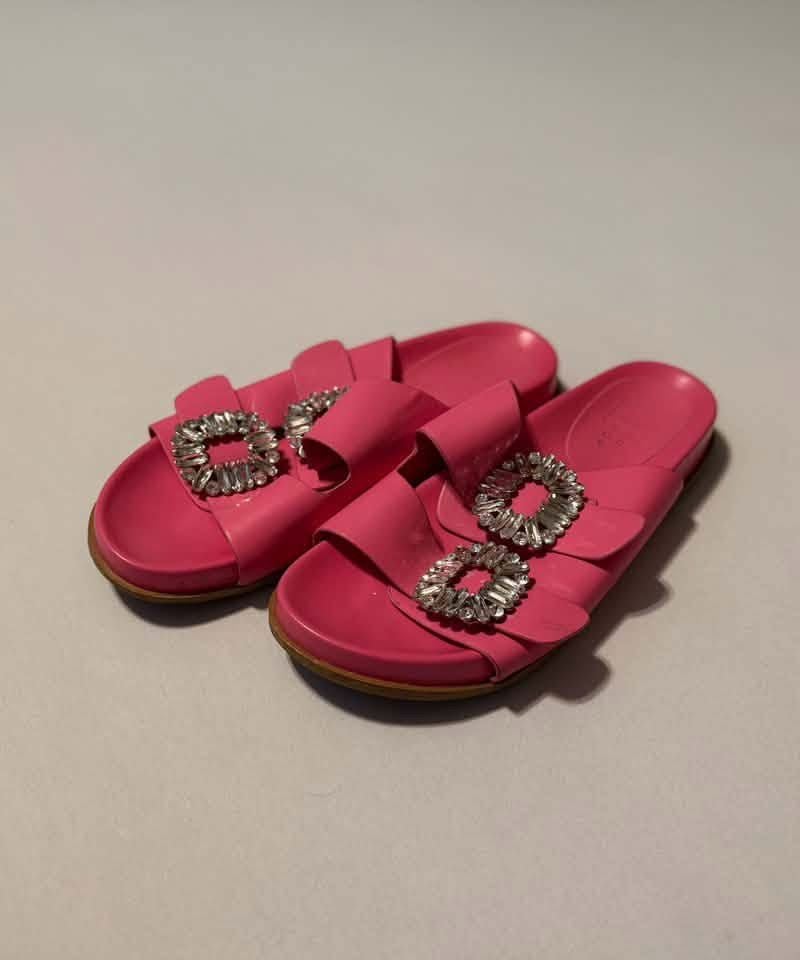 Shu Shop Bridget Hot Pink Jeweled Double-Strap Slide Sandals Size 10 2
