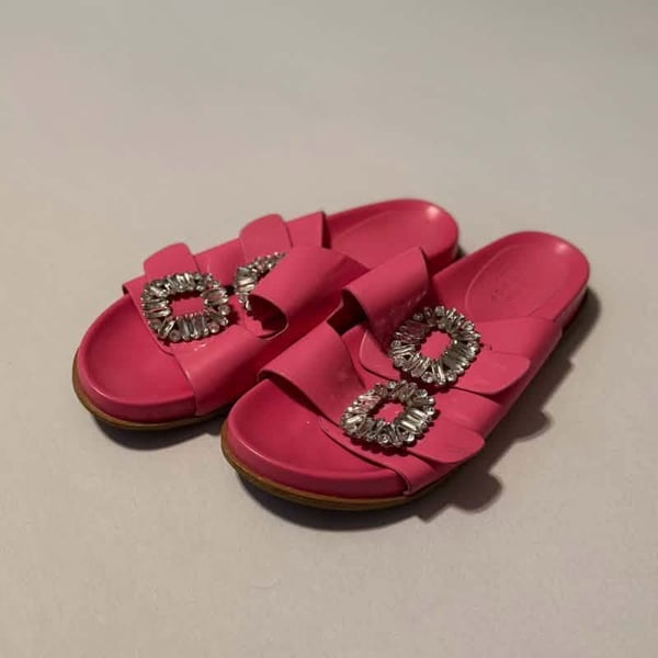 Shu Shop Bridget Hot Pink Jeweled Double-Strap Slide Sandals Size 10