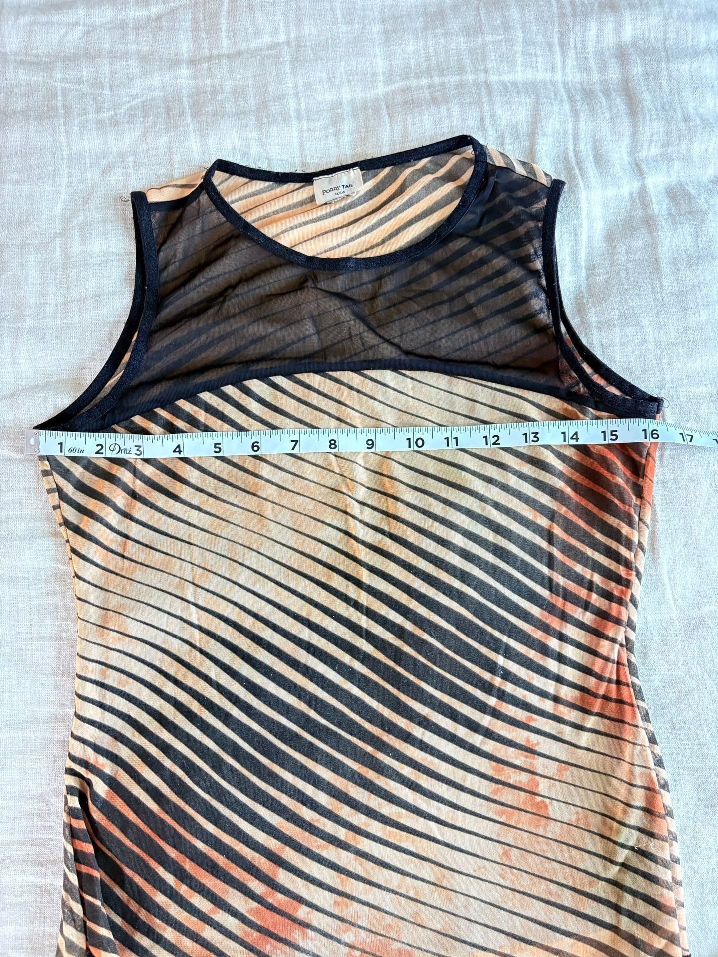 Vintage Sheer Mesh Striped Tank Top Y2K Grunge Brown Black 11
