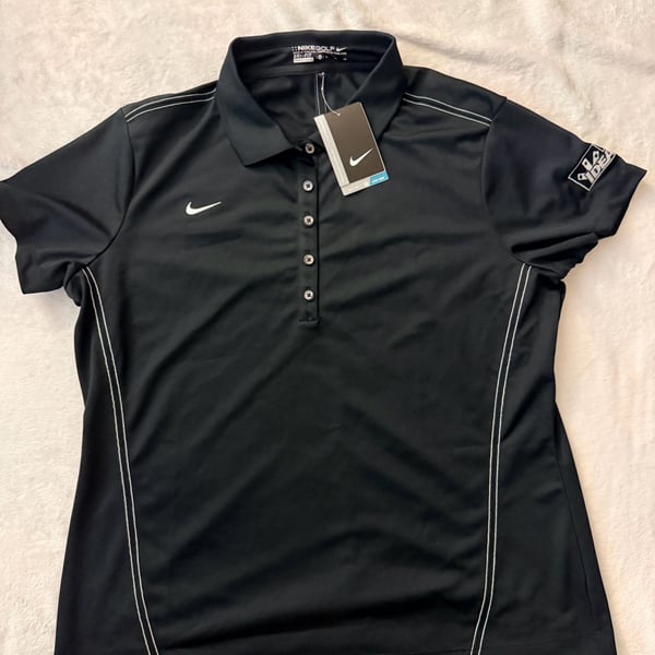 Womens Nike Golf Polo Size XL Black Dri-Fit Ideal Logo Shirt New