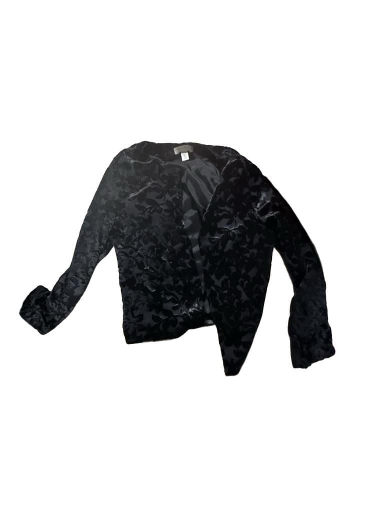 Lord & Taylor Velvet Jacket Size S/M Black Burnout Floral Open Front 2