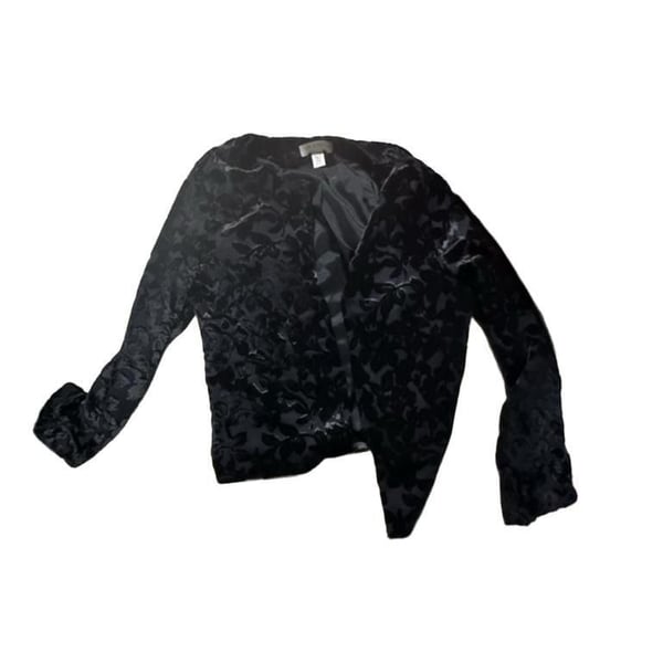 Lord & Taylor Velvet Jacket Size S/M Black Burnout Floral Open Front