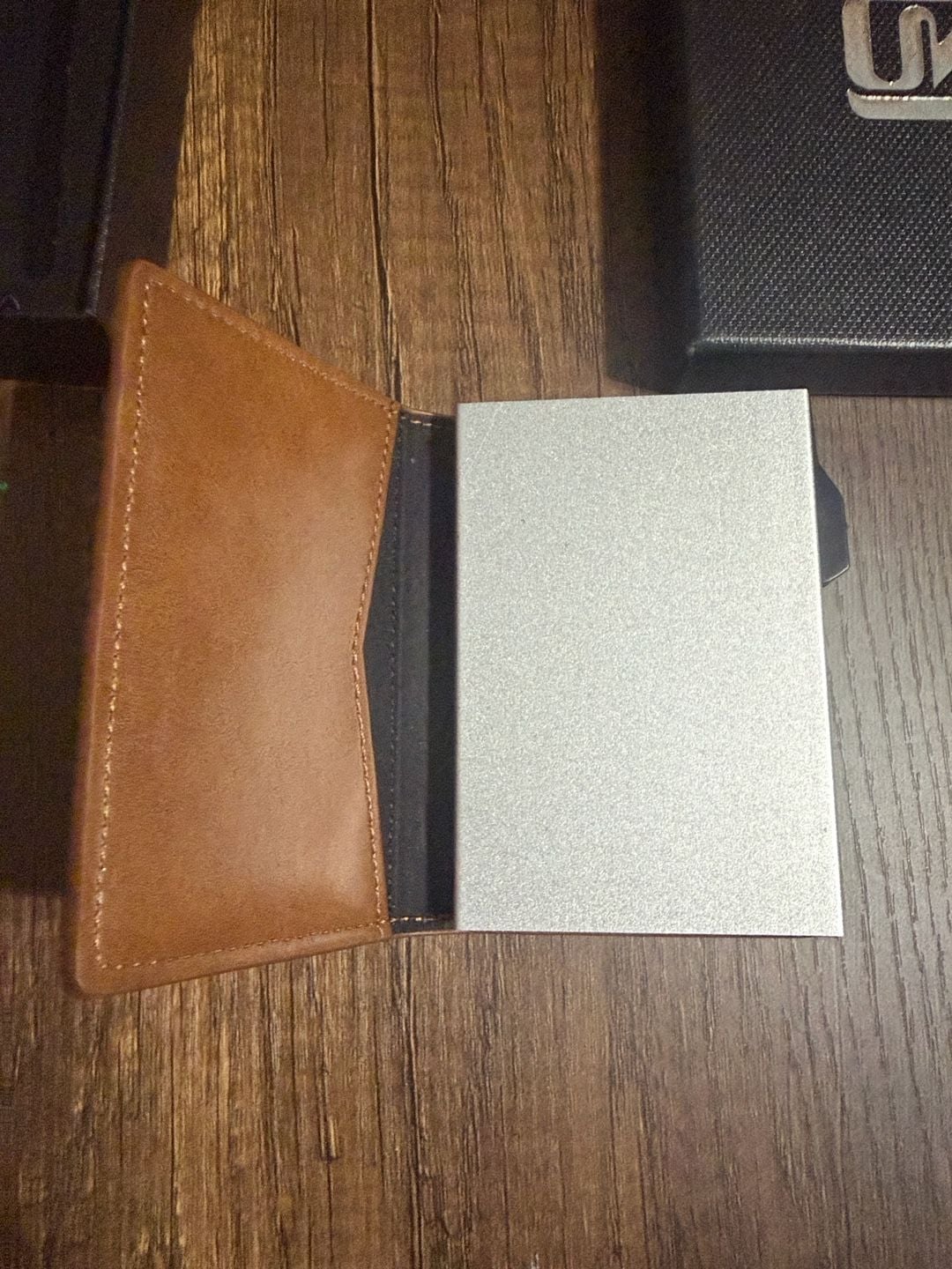 AirTag Pop-Up Card Holder Brown Leather Wallet with Box 3