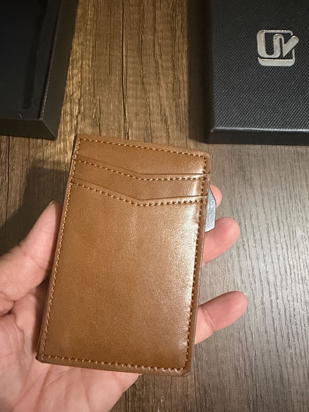 AirTag Pop-Up Card Holder Brown Leather Wallet with Box 6