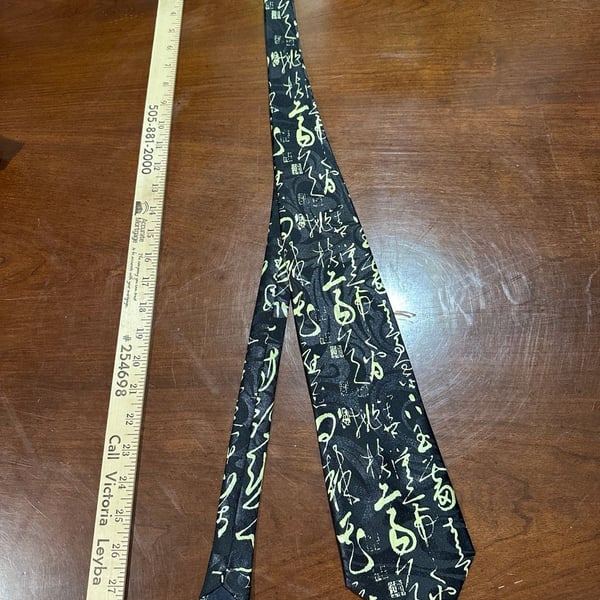 Gold.City Chinese Calligraphy Necktie Black Gold Hand Made