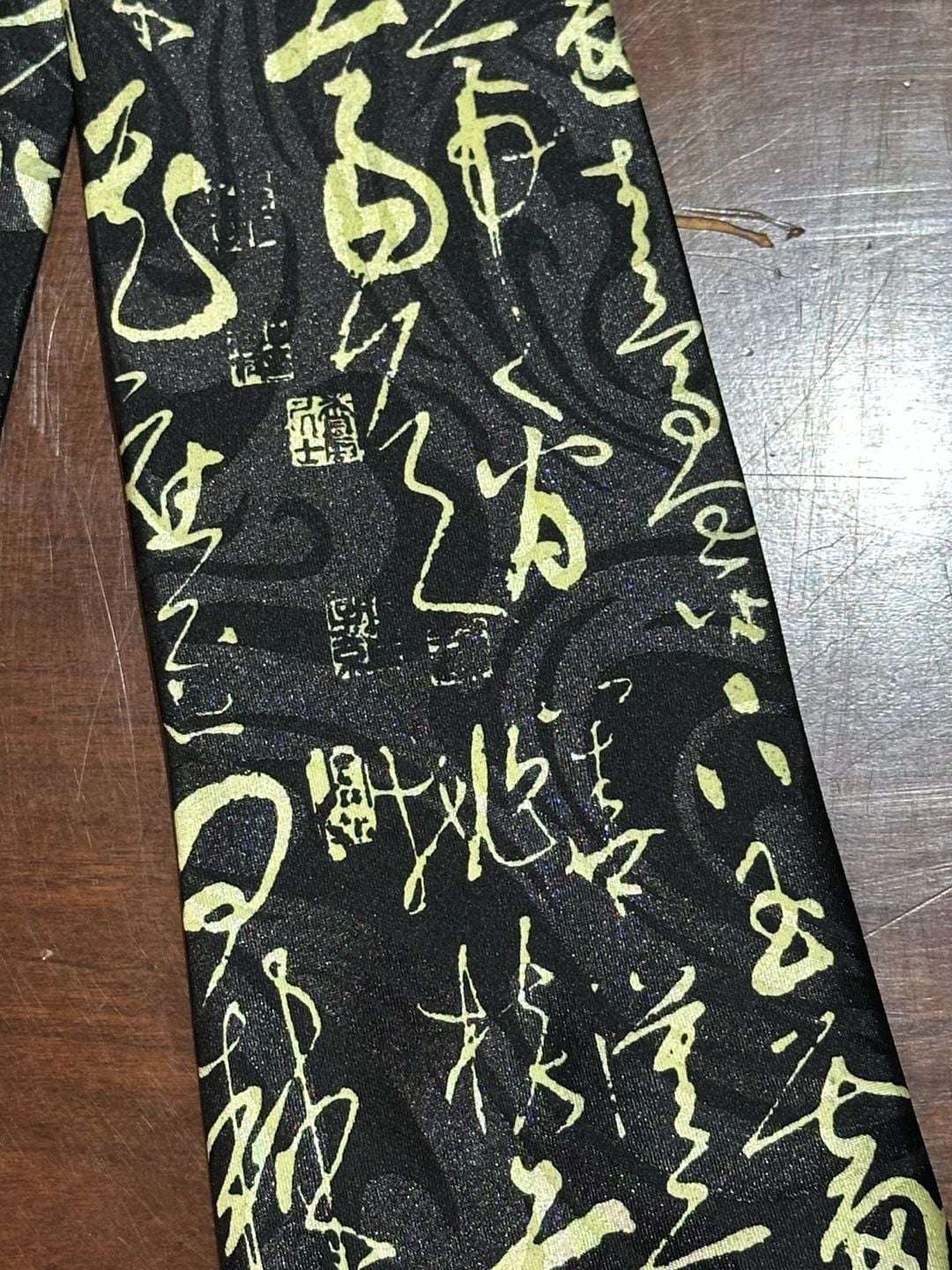 Gold.City Chinese Calligraphy Necktie Black Gold Hand Made 2