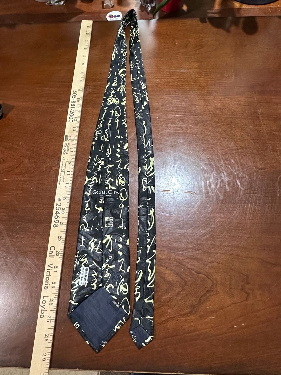 Gold.City Chinese Calligraphy Necktie Black Gold Hand Made 3