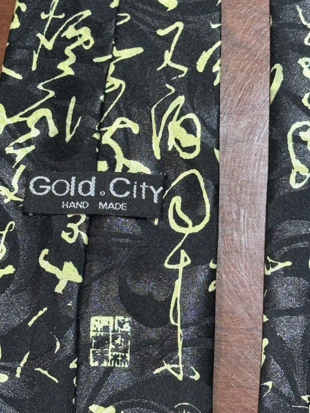 Gold.City Chinese Calligraphy Necktie Black Gold Hand Made 4