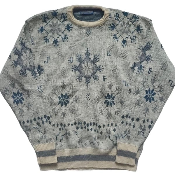 Vintage Pendleton Pullover Sweater Size L Gray Snowflake Wool Made In USA