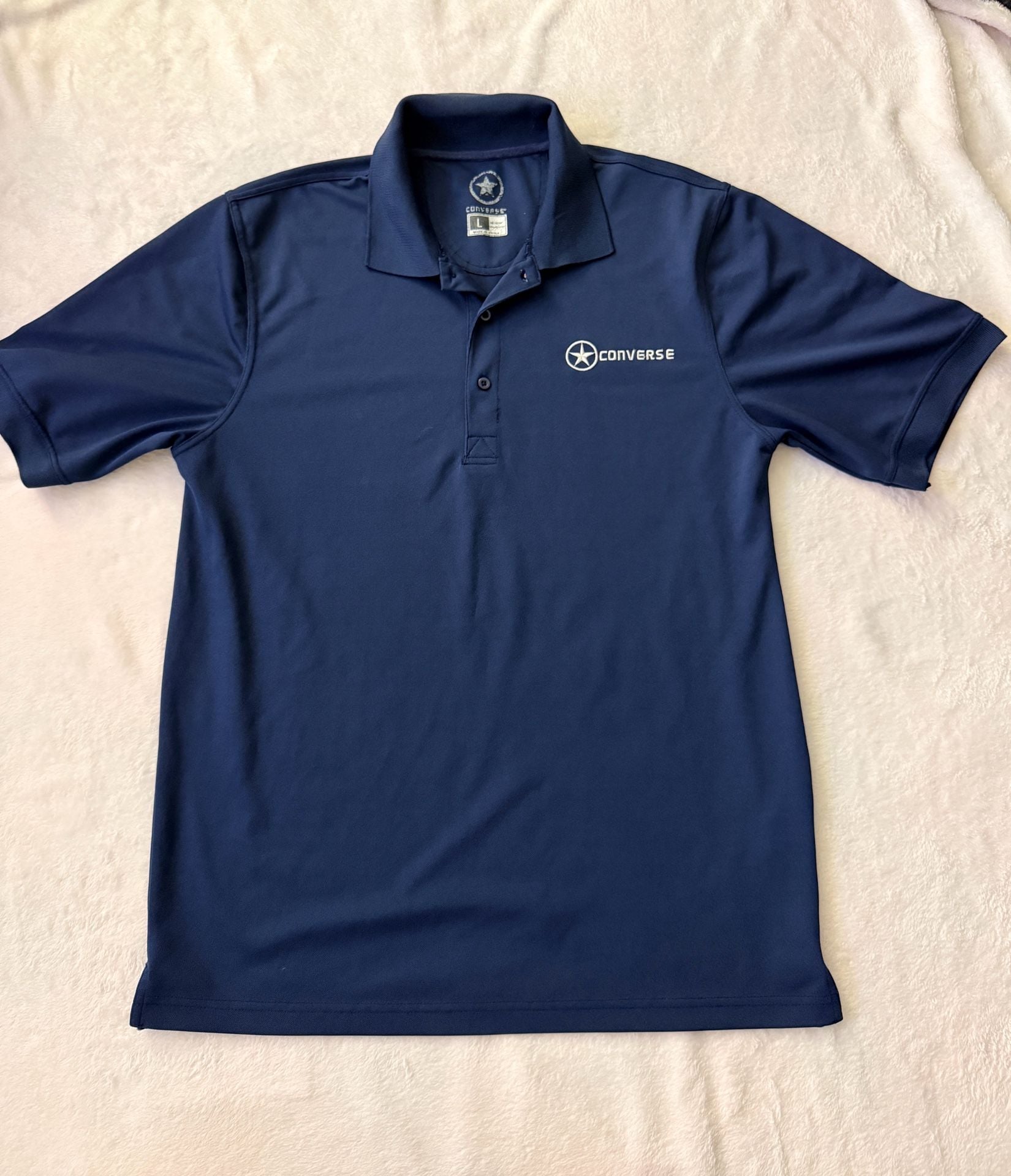 Converse Polo Shirt Size L Navy Blue Performance Short Sleeve 2