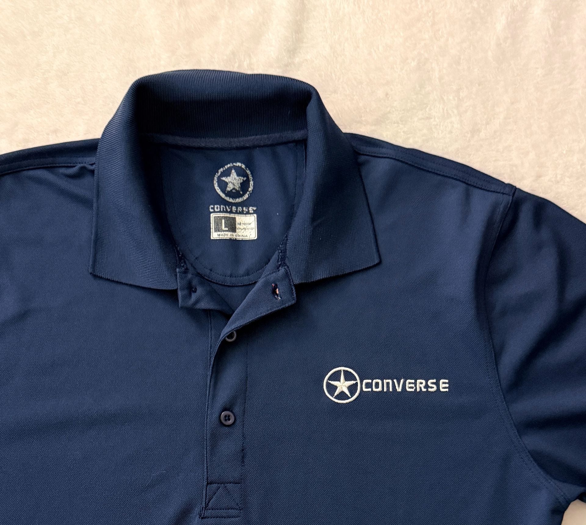 Converse Polo Shirt Size L Navy Blue Performance Short Sleeve 3
