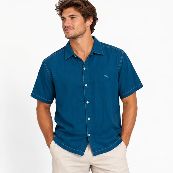 Tommy Bahama XL Short Sleeve Cotton Button-Down Camp Shirt with Stitching