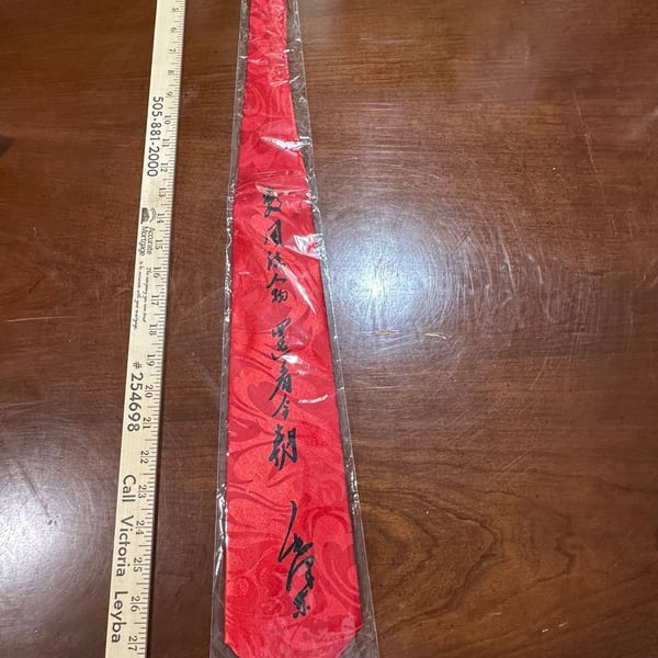 Gold City Necktie Red Hand Made Asian Calligraphy Symbols