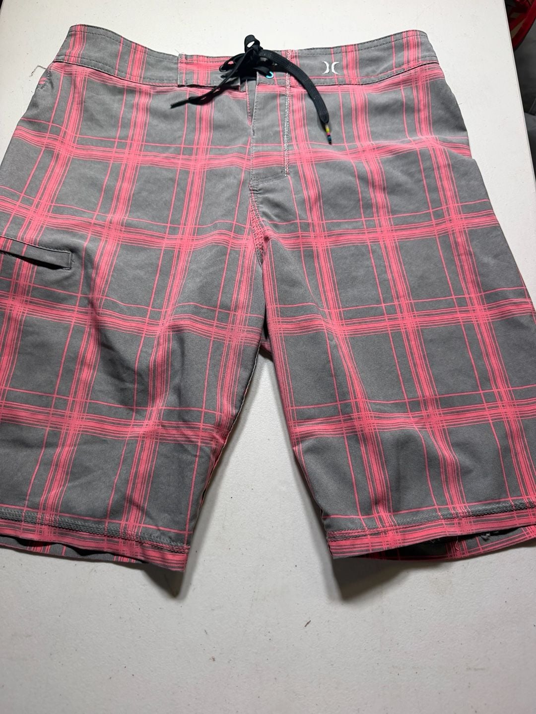 Hurley Phantom Boardshorts Size 30 Gray Pink Plaid Surf Swimwear 2