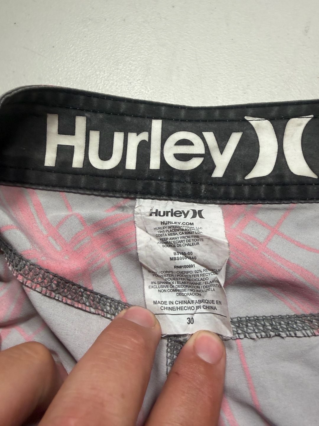 Hurley Phantom Boardshorts Size 30 Gray Pink Plaid Surf Swimwear 3