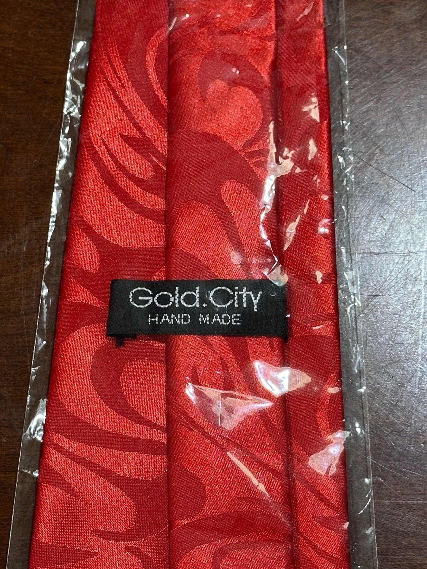Gold City Necktie Red Hand Made Asian Calligraphy Symbols 4