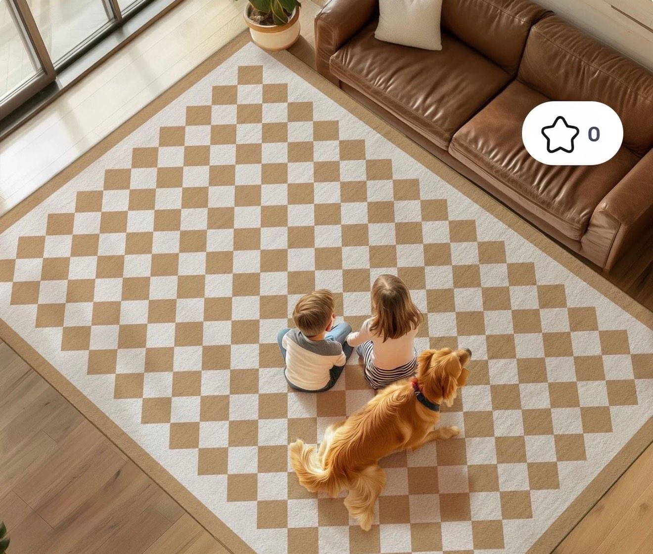 GOGINNY Washable Area Rug Brown White Checkerboard Diamond Pattern 1