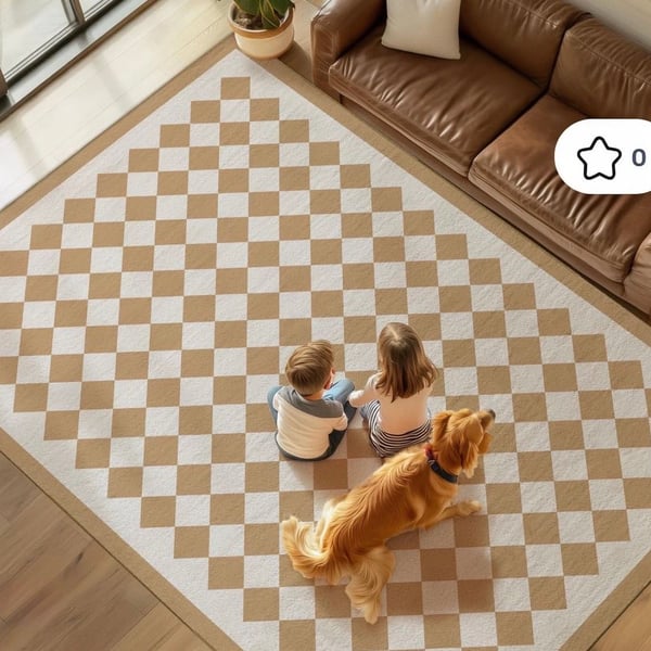 GOGINNY Washable Area Rug Brown White Checkerboard Diamond Pattern