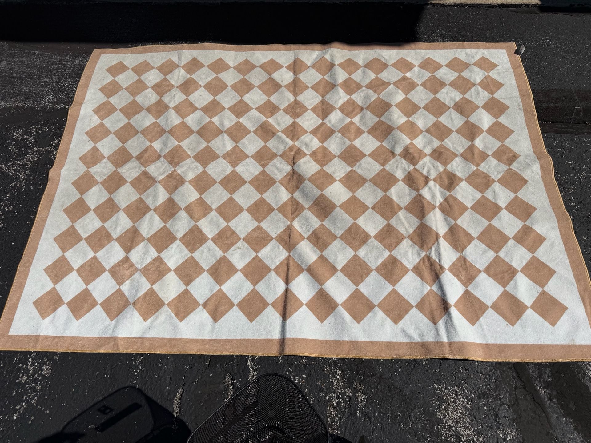 GOGINNY Washable Area Rug Brown White Checkerboard Diamond Pattern 2