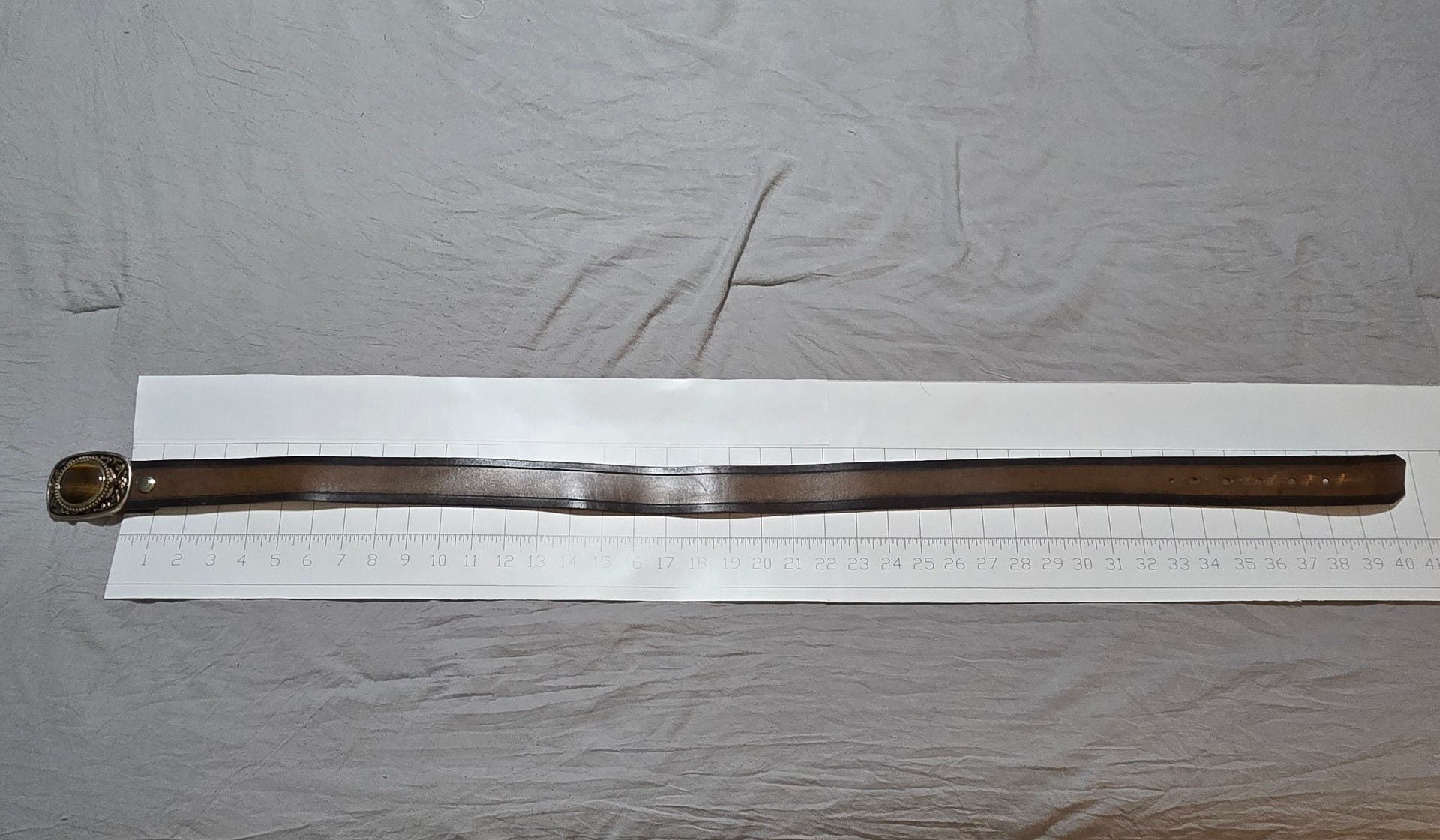 Genuine Leather Tiger Eye Stone Buckle Belt Size 36 Brown Made In USA 2