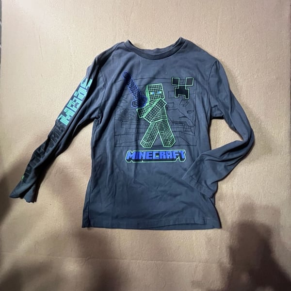 Minecraft Long Sleeve Graphic T-Shirt Size Small Gray