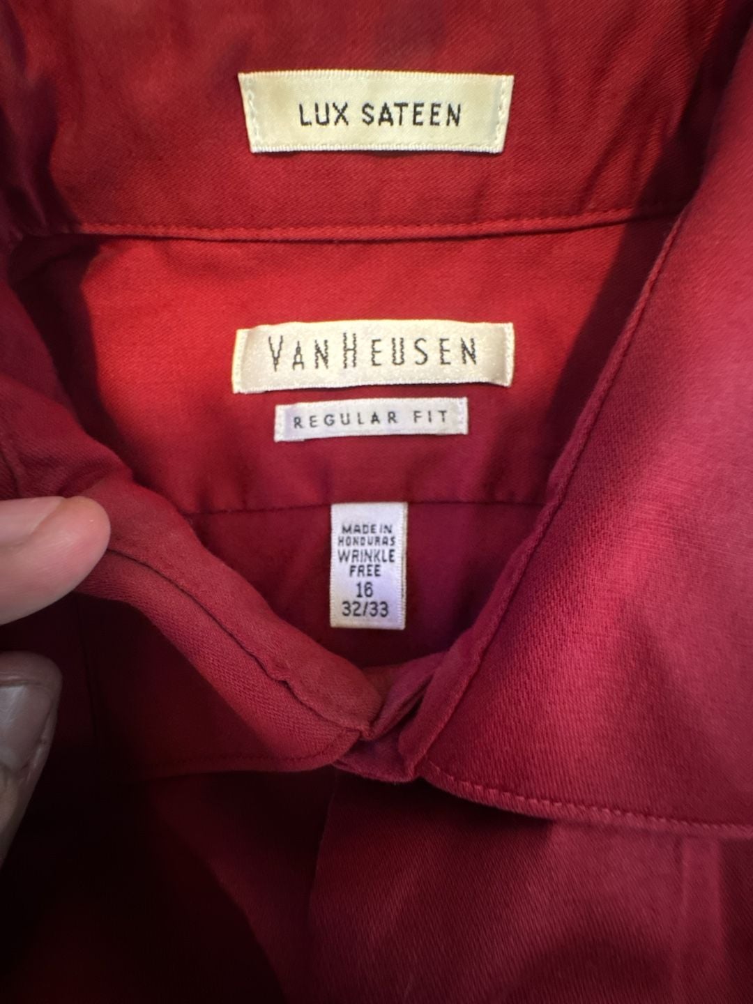 Van Heusen Lux Sateen Dress Shirt Size 16 32/33 Red Regular Fit Long Sleeve 3