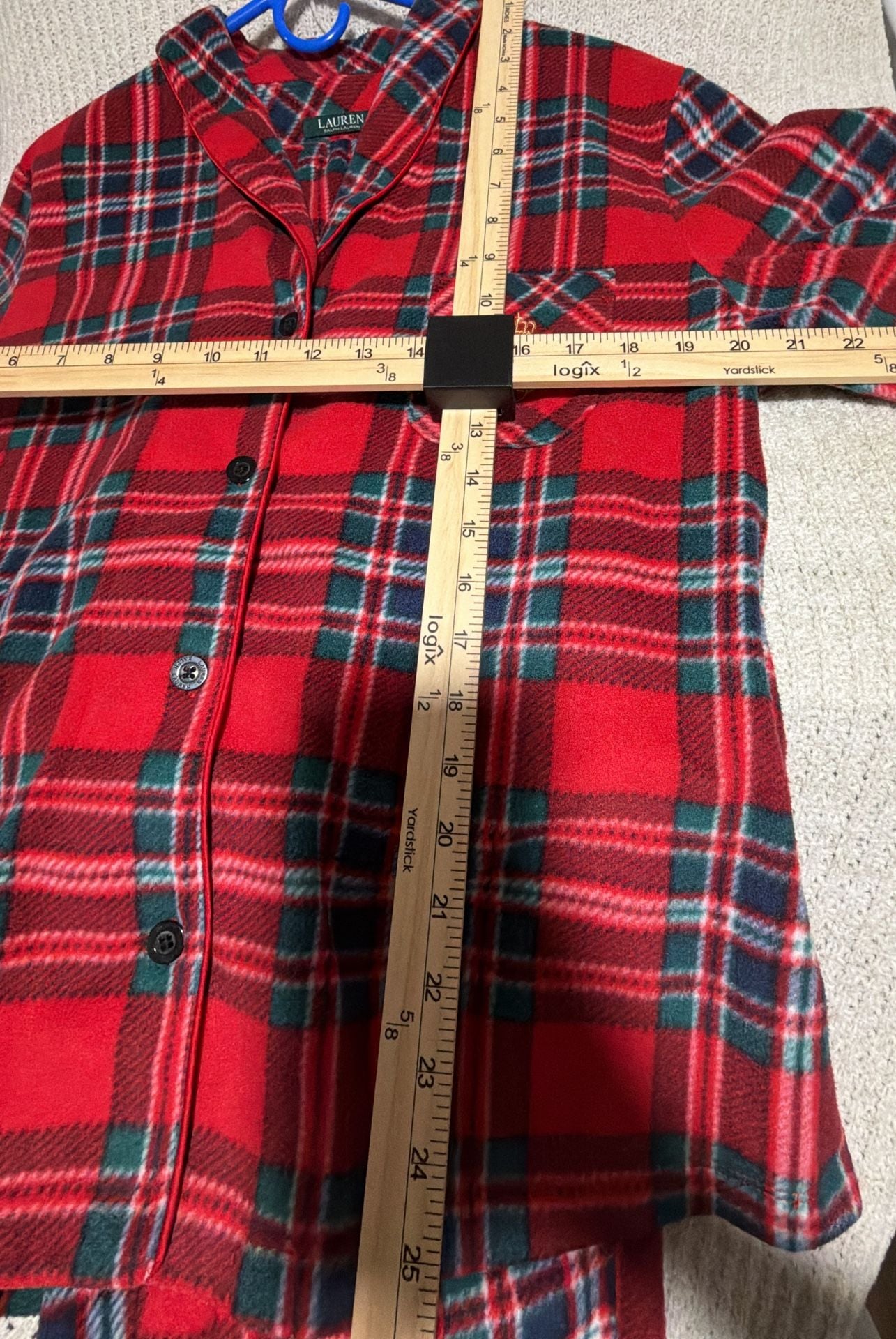 Lauren Ralph Lauren Fleece Pajama Set Size XL Red Plaid 4