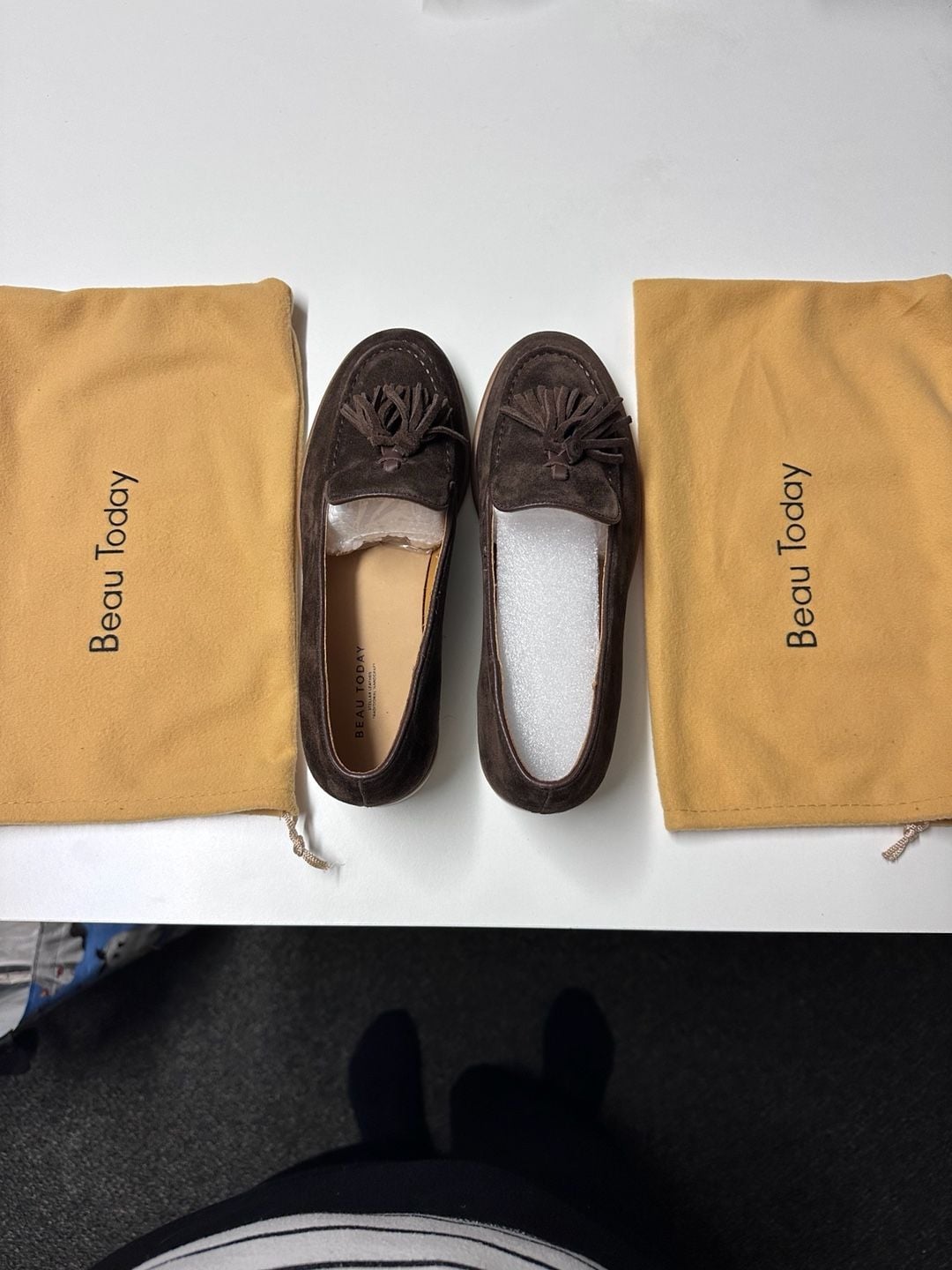 Beau Today Suede Tassel Loafers Brown w/ Dust Bags 2