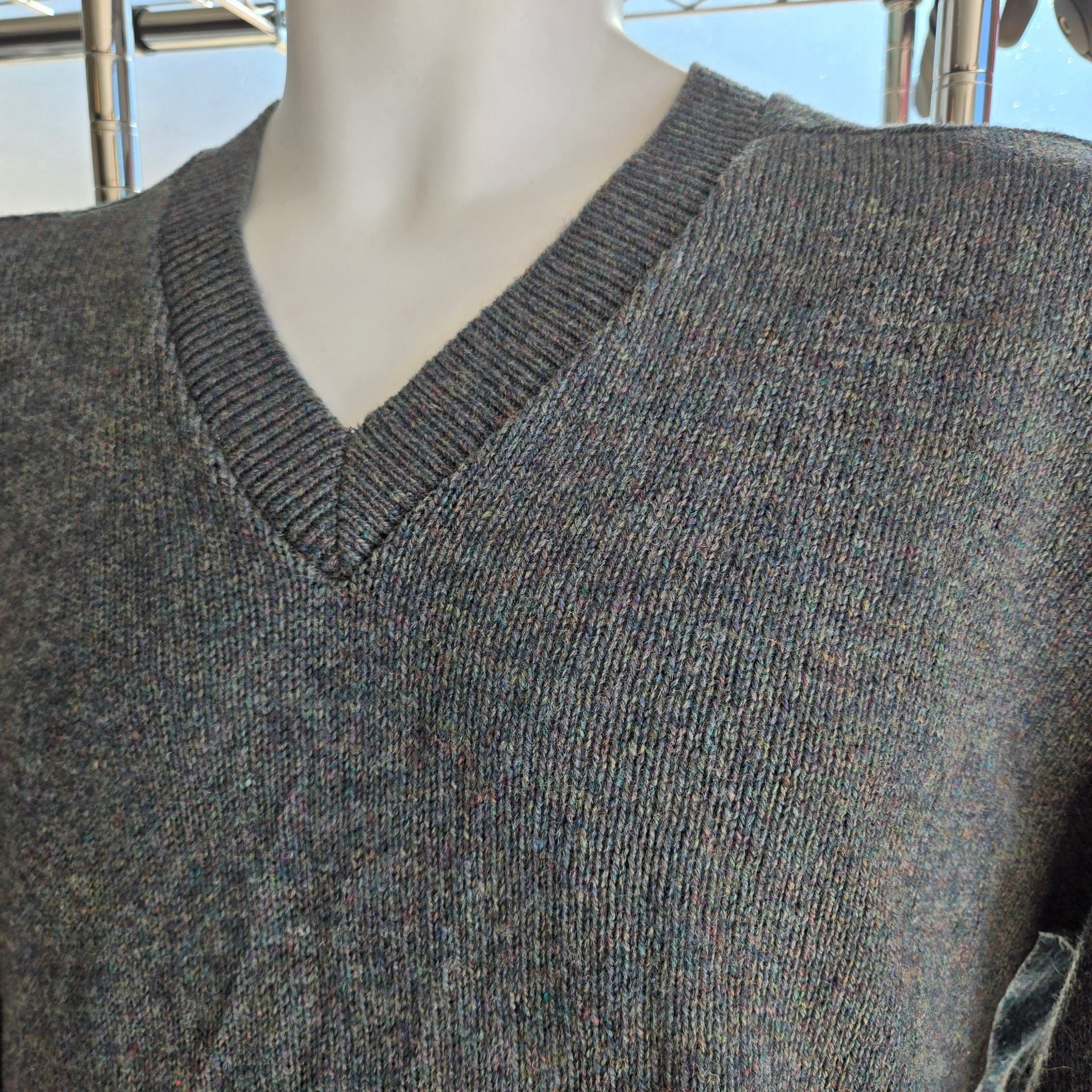 Bemidji Woolen Mills V-Neck Sweater Gray Wool Blend 3