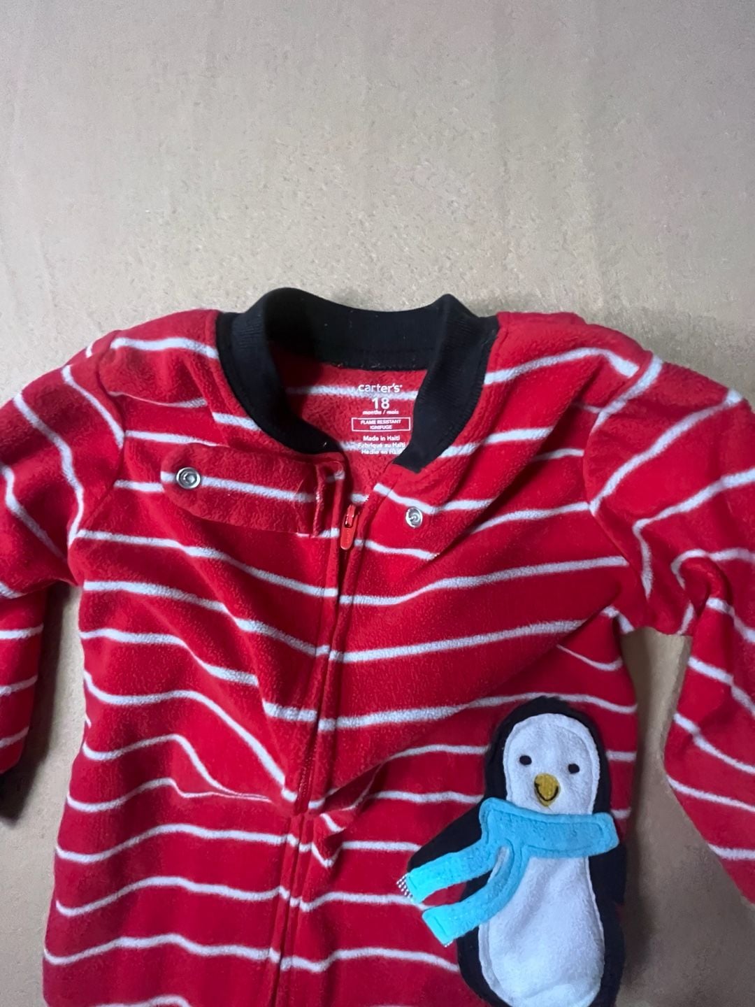 Carter's Fleece Footed Pajamas 18 Months Lot Of 2 Penguin And Plaid 2