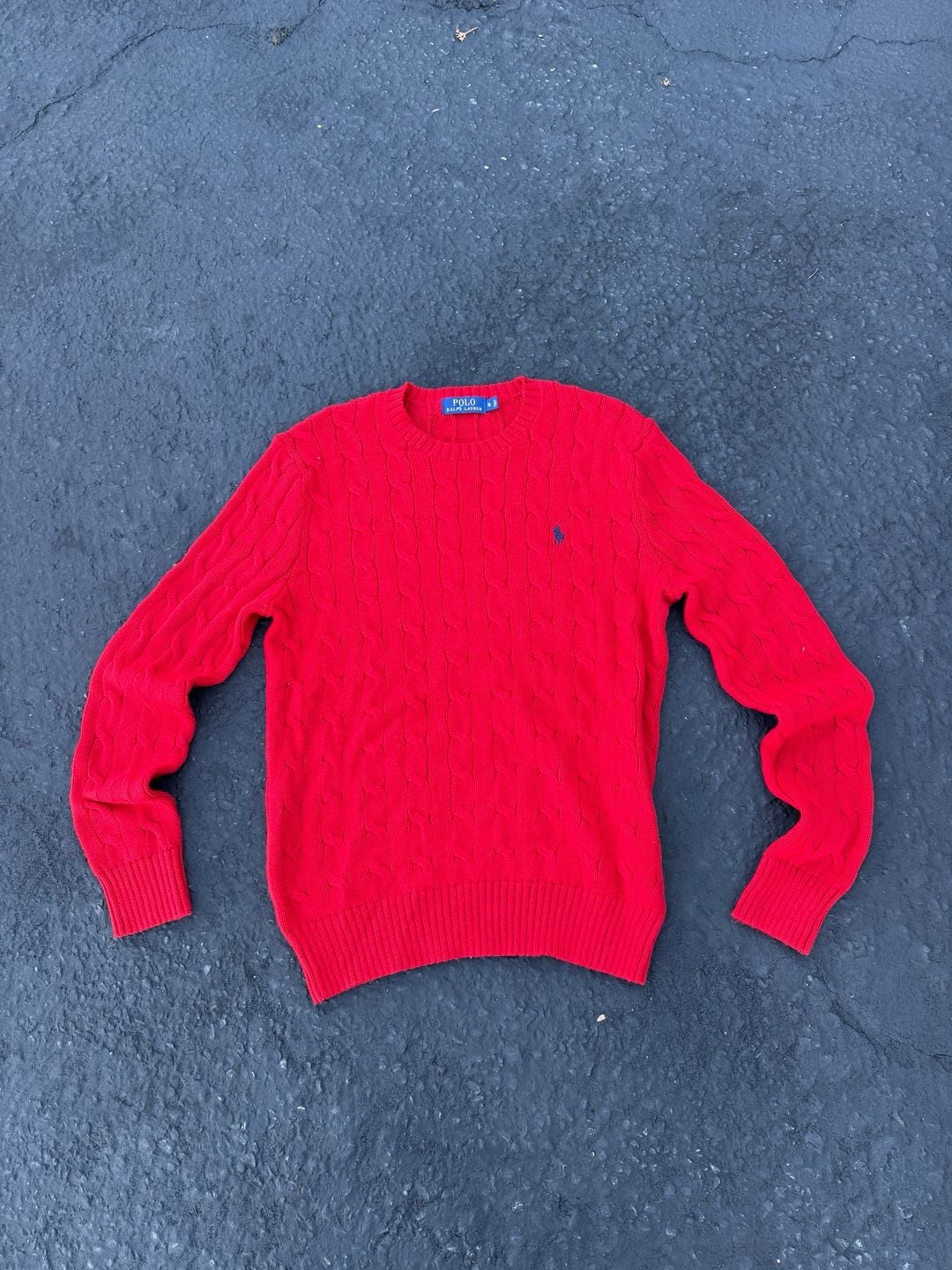 Polo Ralph Lauren Cable Knit Crew Neck Sweater Size S Red 2