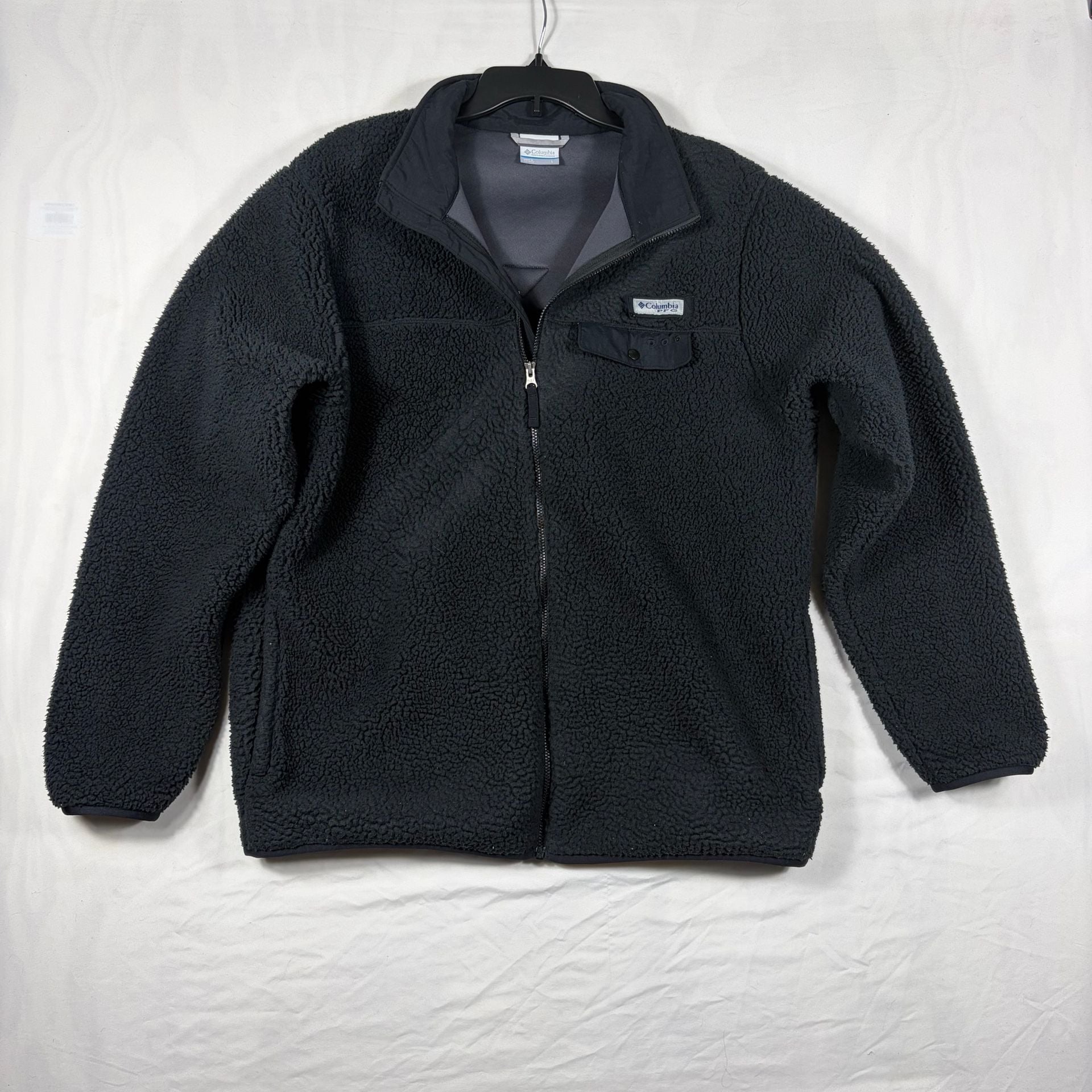 Columbia PFG Full Zip Fleece Jacket Size L Black Sherpa High Pile 2