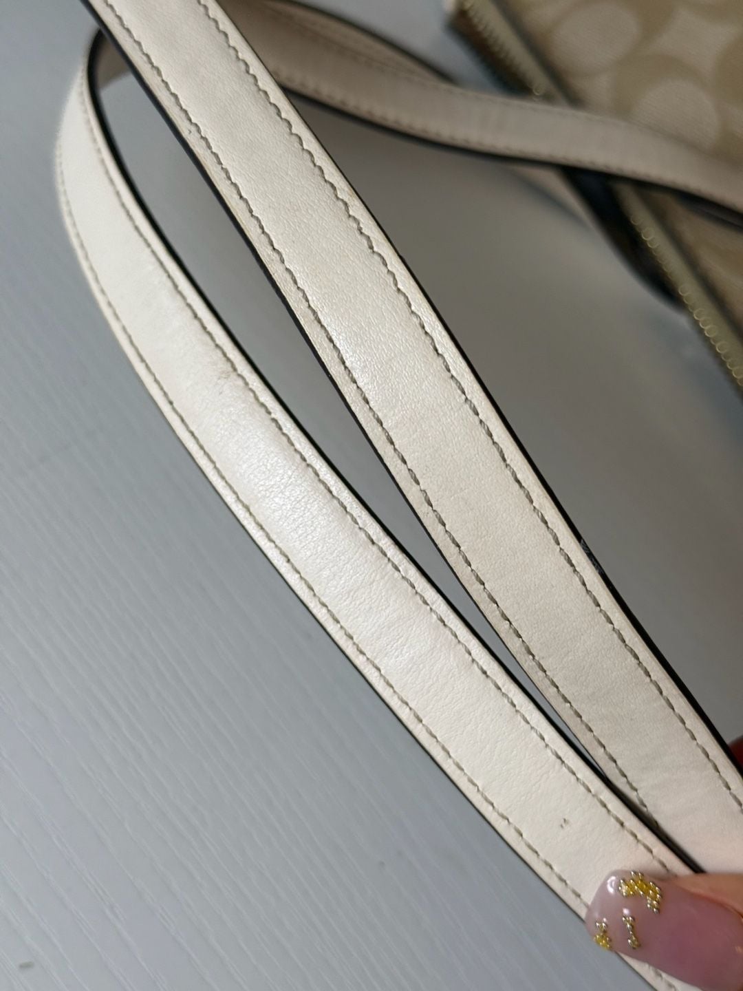 Coach Signature Zip Top Tote Bag Khaki Chalk White 6