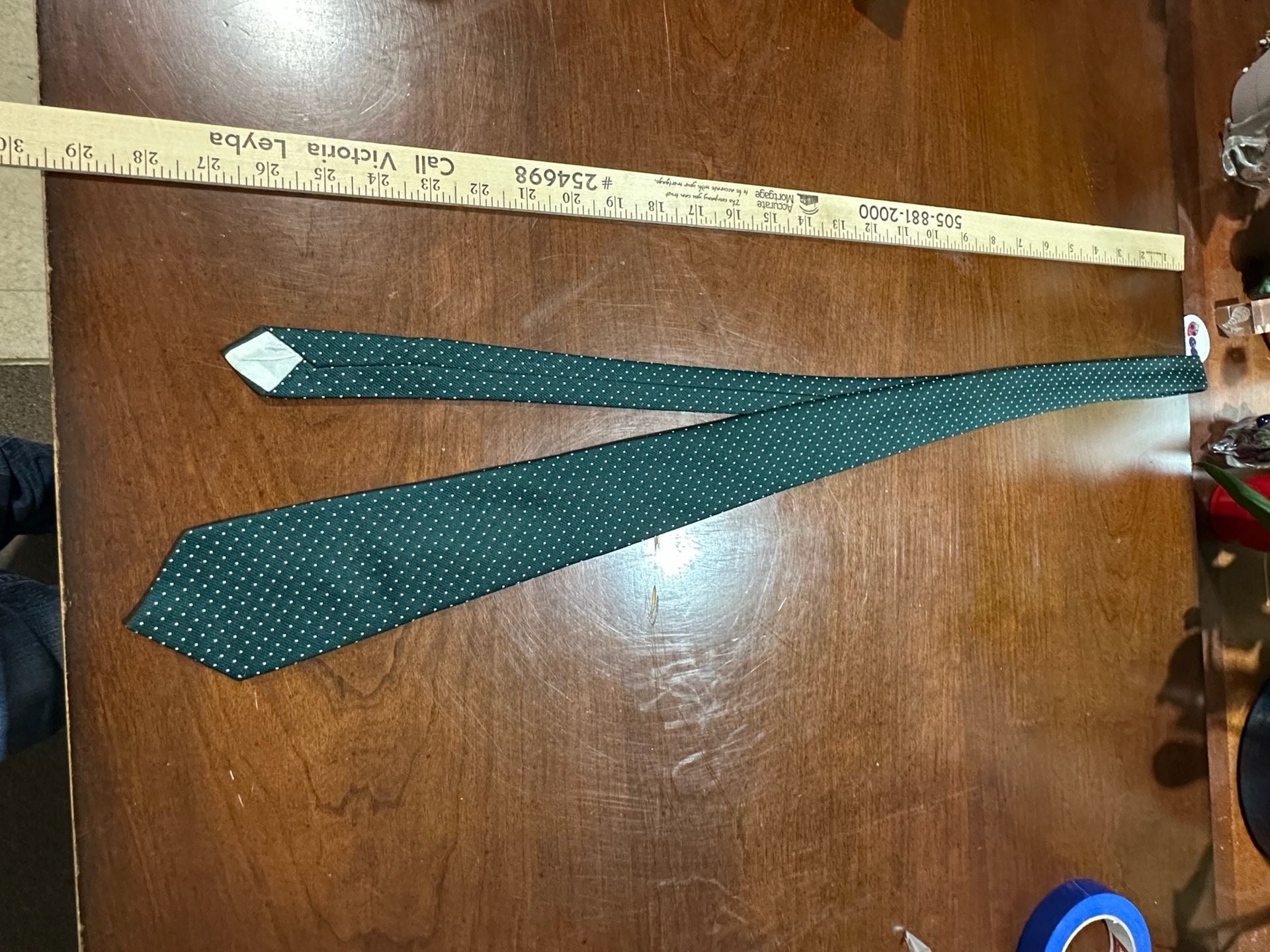 Custom Tailored Necktie Green White Polka Dot Silk 1