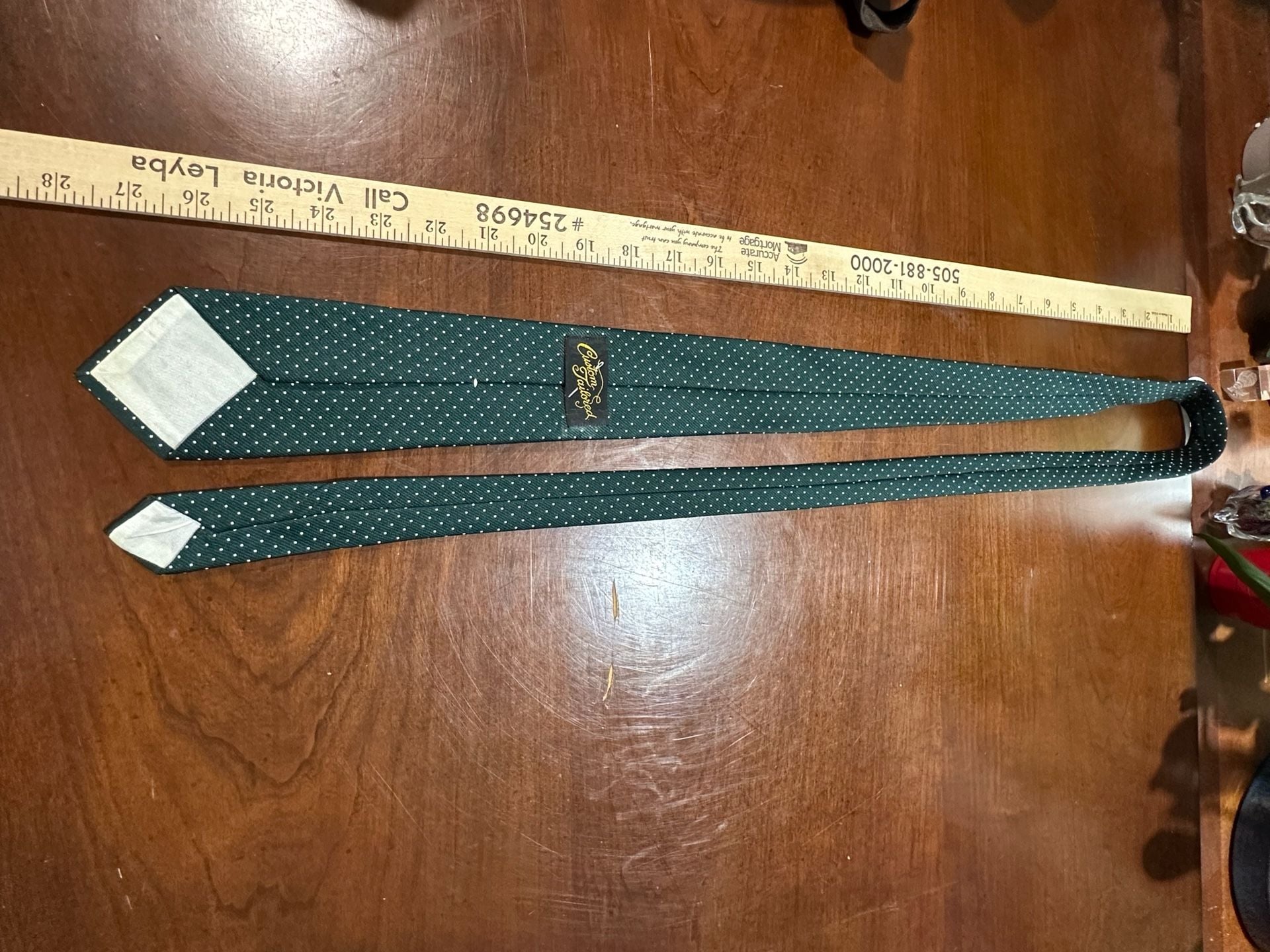 Custom Tailored Necktie Green White Polka Dot Silk 2