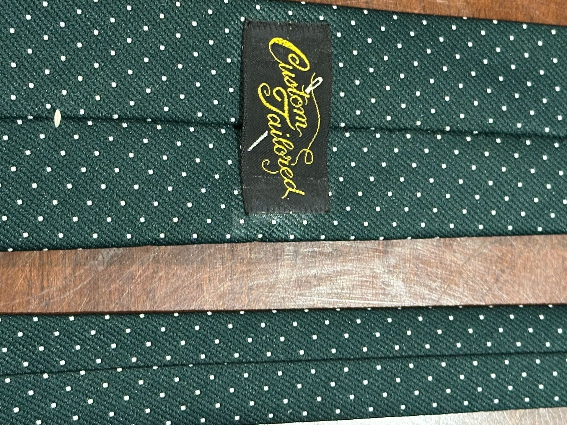 Custom Tailored Necktie Green White Polka Dot Silk 3