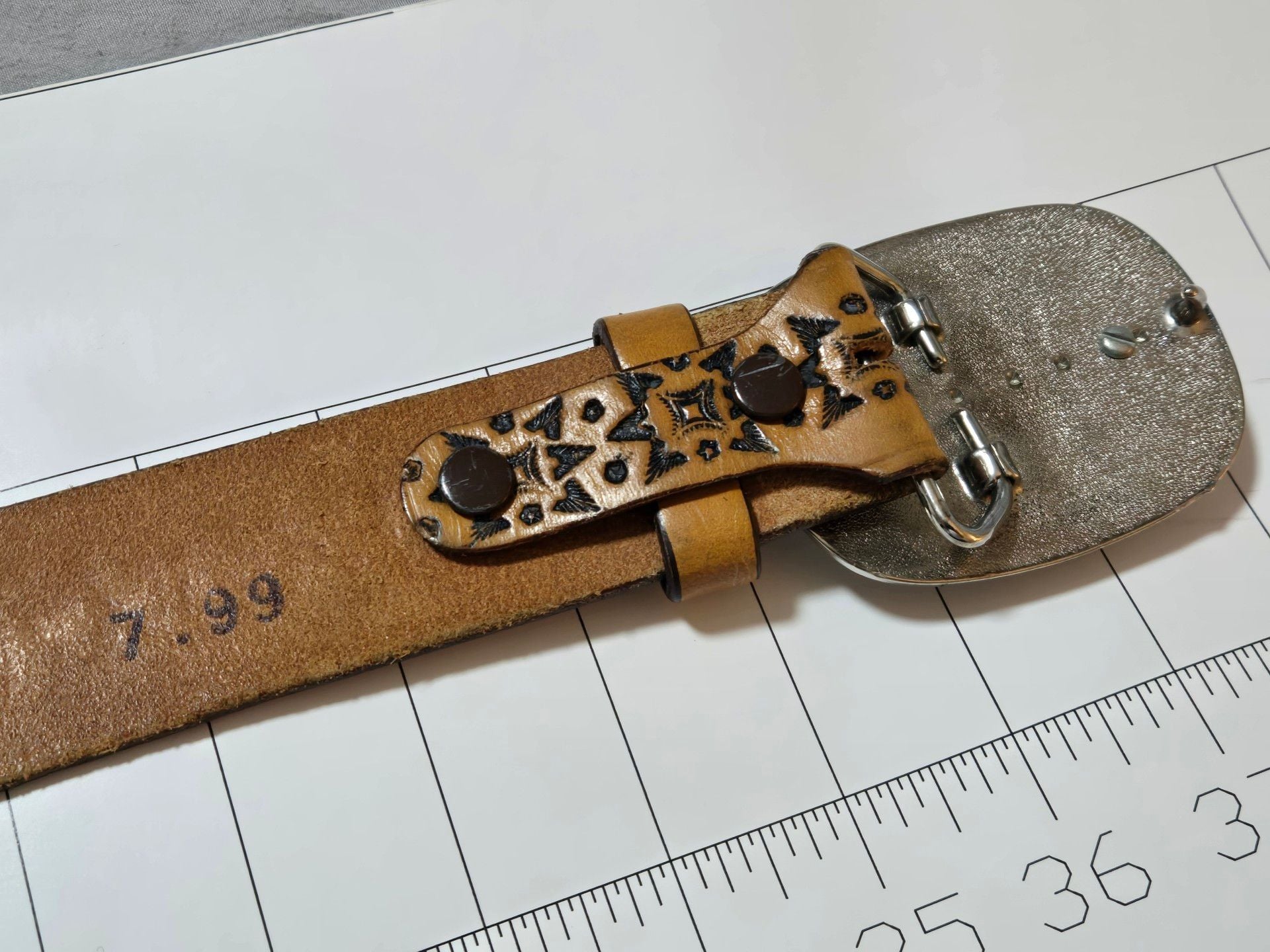 Vogel of Texas Western Belt Size 38 Brown Top Grain Steer Hide Gemstone Buckle 7