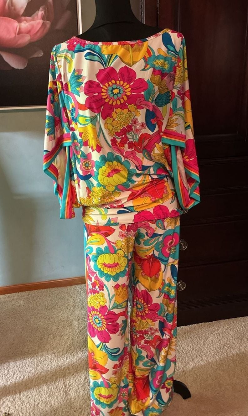 Trina Turk Fontaine Tunic Pant Set Multi Floral Sz L A804 1