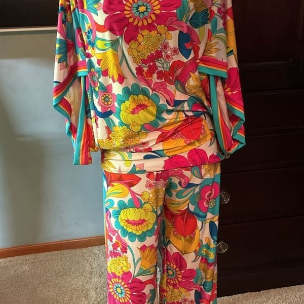 Trina Turk Fontaine Tunic Pant Set Multi Floral Sz L A804