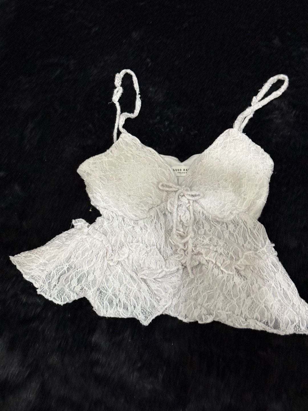 Good Day Project Lace Camisole Top White Tie Front Ruffle Crop 5