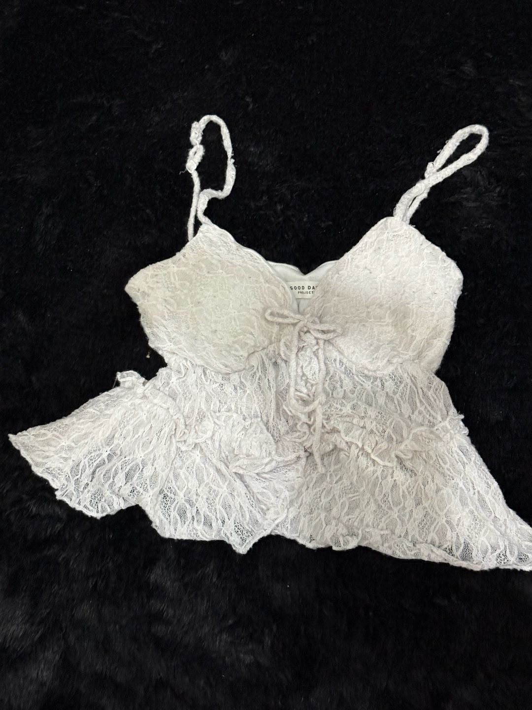Good Day Project Lace Camisole Top White Tie Front Ruffle Crop 6