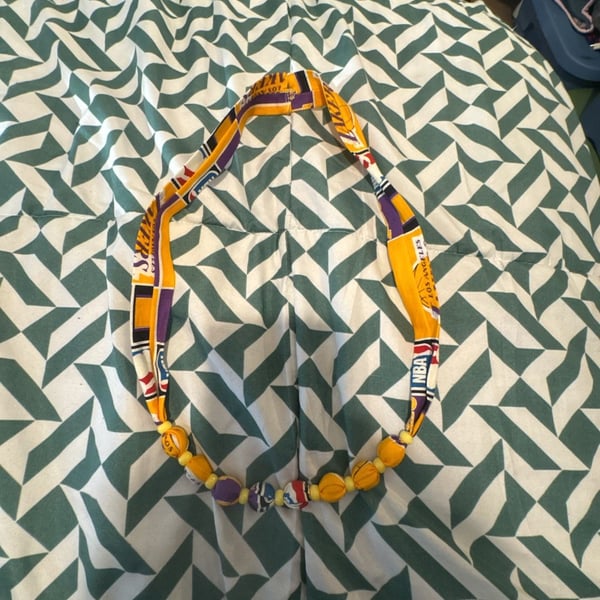 NBA Los Angeles Lakers Fabric Beaded Necklace Scarf Yellow Purple