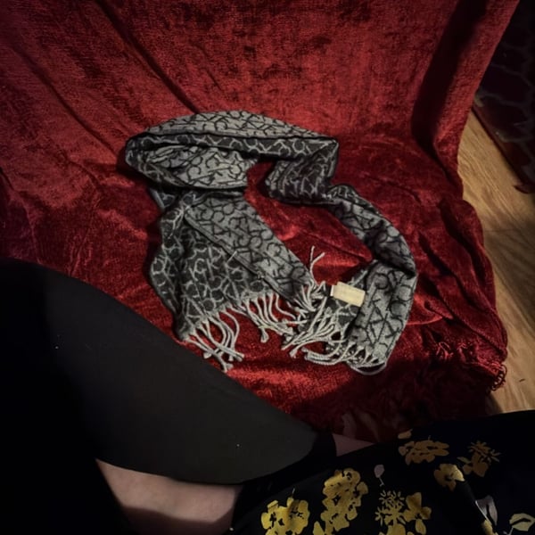 Calvin Klein Monogram Scarf Black Gray Fringe